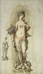 Entwurf für einen Brunnen mit einer Figur der Fülle, 1598